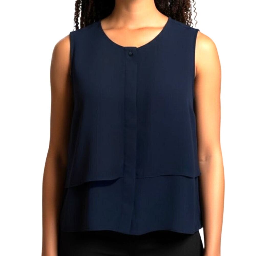 The Limited Women's Medium Navy Blue Button Up Sleeveless Layered Crew Blouse